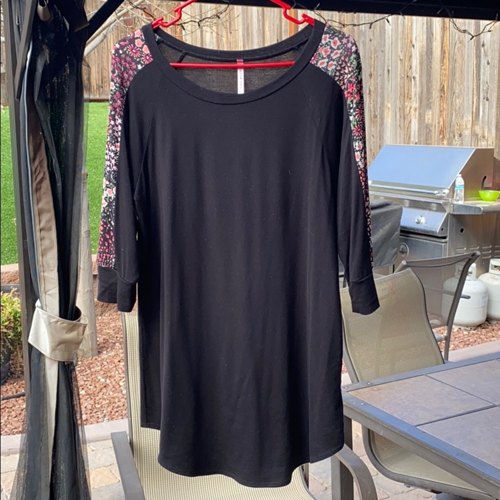 Cool Melon Tunic Top Black with Floral Arms